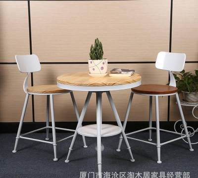 【淘木居loft美式鄉村復古鐵藝咖啡廳桌椅戶外陽臺休閑實木桌椅組合tmj55*55】廈門市海滄區淘木居家具經營部 - 產品庫